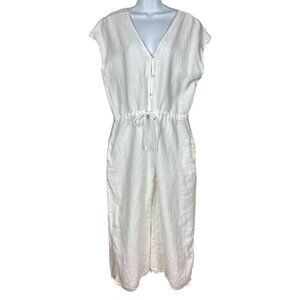 Cloth & Stone Linen Cropped Jumpsuit Womens Small White V Neck Coastal Beachy